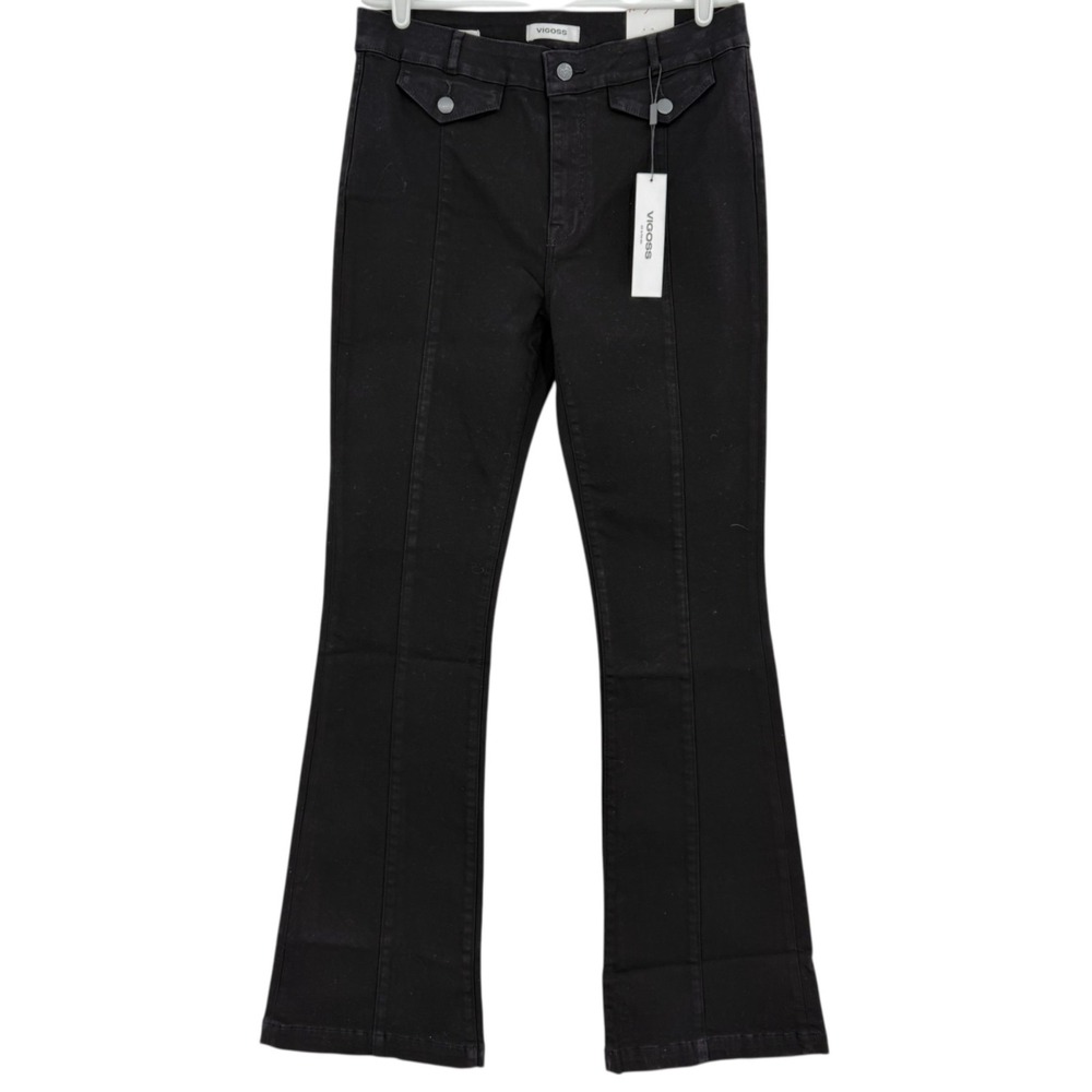 Vigoss Women's Stretch High Rise Black Boot Cut Trouser Pants Size 31 NWT
